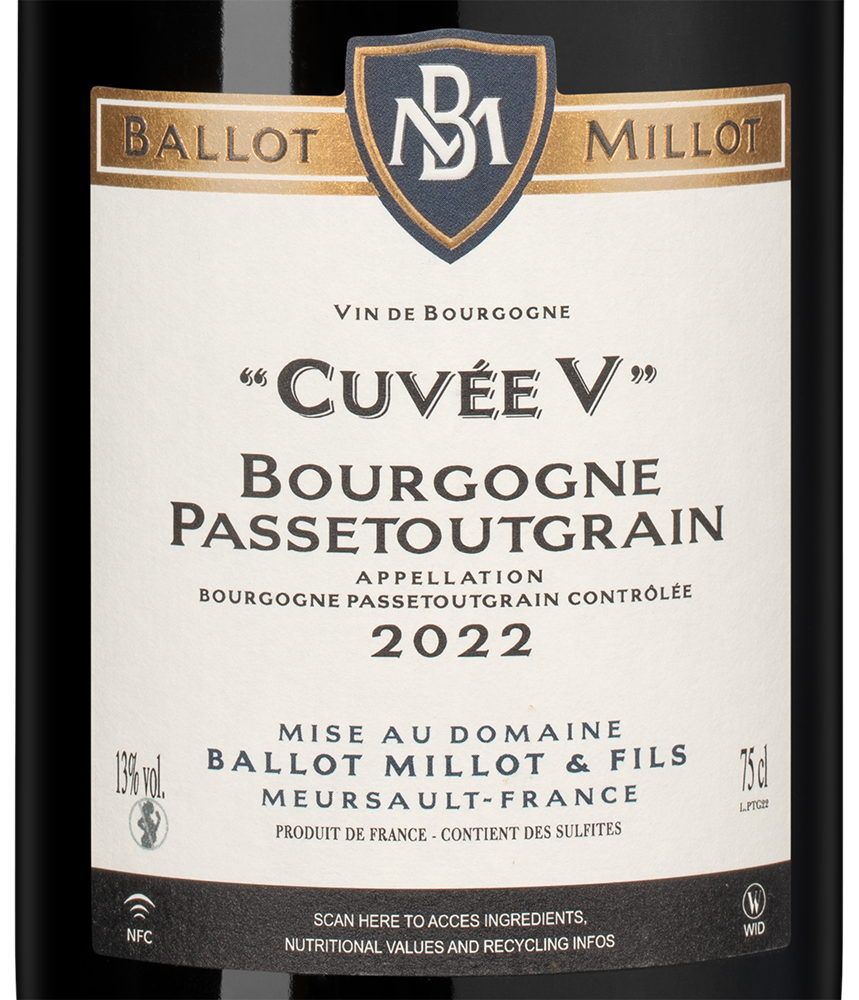 Вино Bourgogne Passetoutgrain Cuvee V, Domaine Ballot Millot et Fils, 2022, (148992), Франция, Бургундия, красное, сухое, 0.75 л, Бургонь Пастугрен Кюве В, цена 7990 рублей