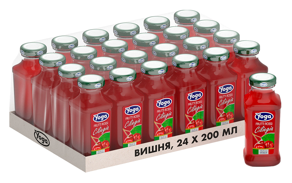 Сок вишнёвый Yoga (24 шт.), 0.2л, (96227), Италия, Эмилия-Романья, стекло, 0.2 л, Нектар вишневый с добавлением сахара Йога, цена 7560 рублей