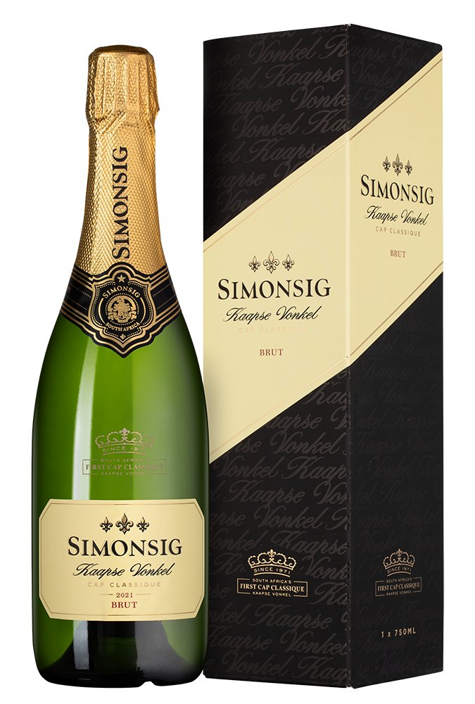 Игристое вино Kaapse Vonkel Brut в подарочной упаковке, Simonsig, 2021, (147117), Южная Африка, Вестерн Кейп, белое, брют, 0.75 л, Каапс Вонкель Брют, цена 3990 рублей