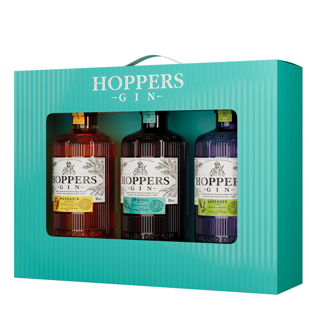 Джин Hoppers в подарочном наборе , 0.5л, (152005), Россия, 0.5 л, Набор: Hoppers 3 джина, цена 3990 рублей