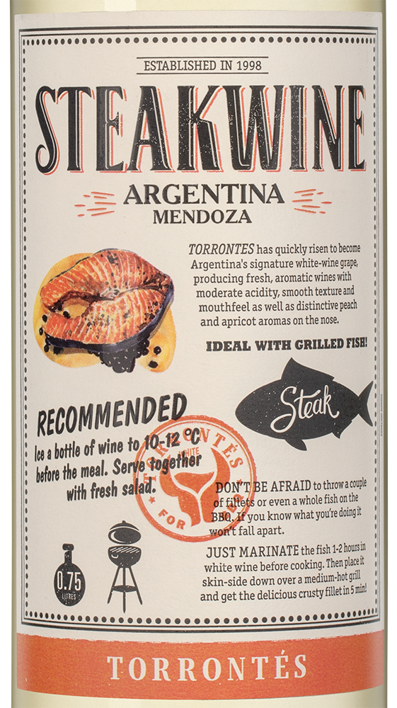 Вино Steakwine Torrontes, Penaflor, 2024, (158649), Аргентина, Мендоса, белое, полусухое, 0.75 л, Стейквайн Торронтес, цена 1290 рублей