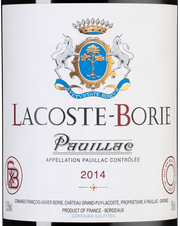 Вино Lacoste-Borie, (139581), красное сухое, 2014 г., 0.75 л, Лакост-Бори цена 7490 рублей