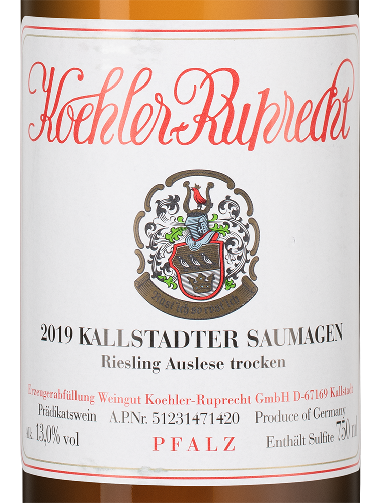 Вино Kallstadter Saumagen Riesling Auslese, Koehler Ruprecht, 2019, (147465), Германия, Пфальц, белое, сухое, 0.75 л, Рислинг Кальштадтер Заумаген Ауслезе, цена 16990 рублей
