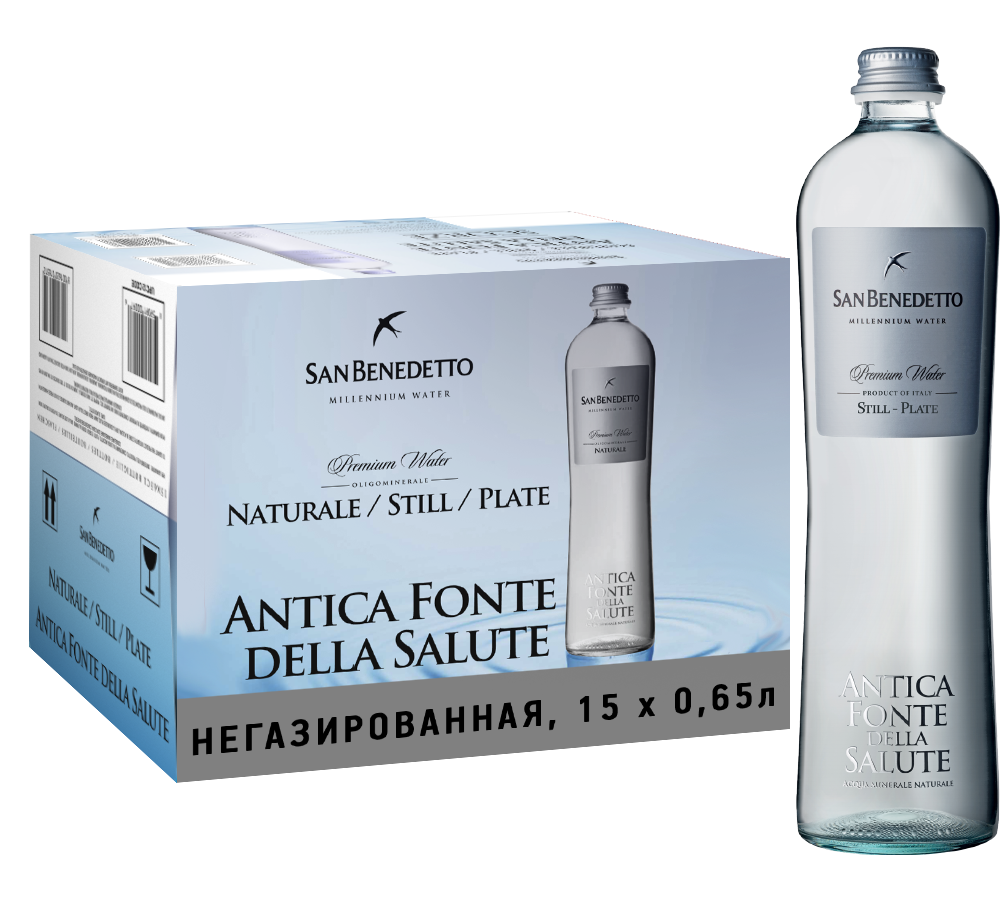 Вода негазированная San Benedetto Antica Fonte (15 шт.), 0.65л, (106054), Италия, Венето, стекло, 0.65 л, Сан Бенедетто Антика Фонте (негазированная), цена 9675 рублей
