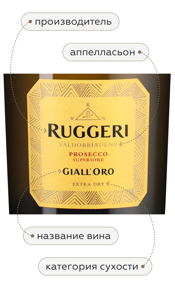 Игристое вино Prosecco Giall'oro, Ruggeri, (144515), Италия, Венето, белое, сухое, 0.75 л, Просекко Джал'оро, цена 3590 рублей