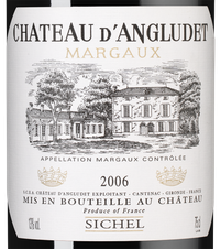 Вино Chateau d'Angludet, (130774), красное сухое, 2006 г., 0.75 л, Шато д'Англюде цена 12990 рублей