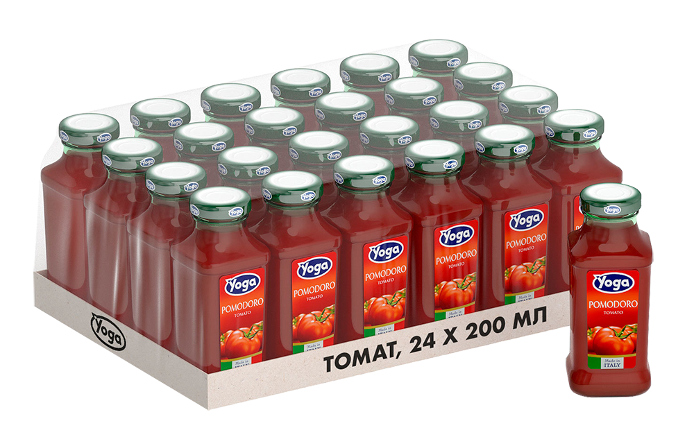 Сок томатный Yoga (24 шт.), 0.2л, (96210), Италия, Эмилия-Романья, стекло, 0.2 л, Овощной сок томатный востановленный Йога, цена 6600 рублей