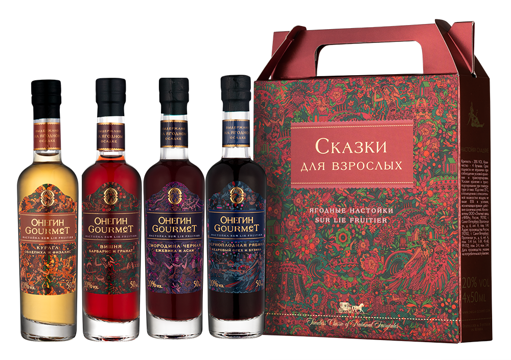 Настойка ягодная сладкая в подарочном дегустационном наборе (4х50мл) Онегин Gourmet, 0.05л, (142671), Россия, 0.05 л, Подарочный набор (4х50 мл) Онегин Gourmet, цена 1890 рублей