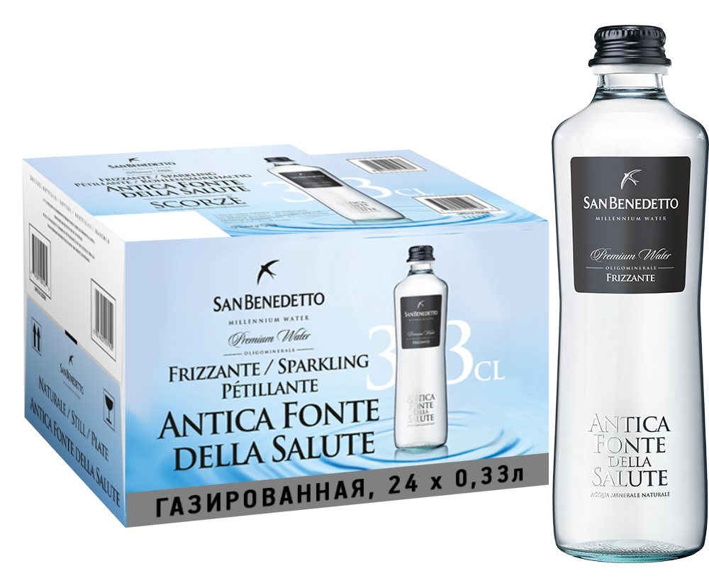 Вода газированная San Benedetto Antica Fonte (24 шт.), 0.33л, (116394), Италия, Венето, стекло, 0.33 л, Сан Бенедетто Антика Фонте (газированная), цена 10200 рублей