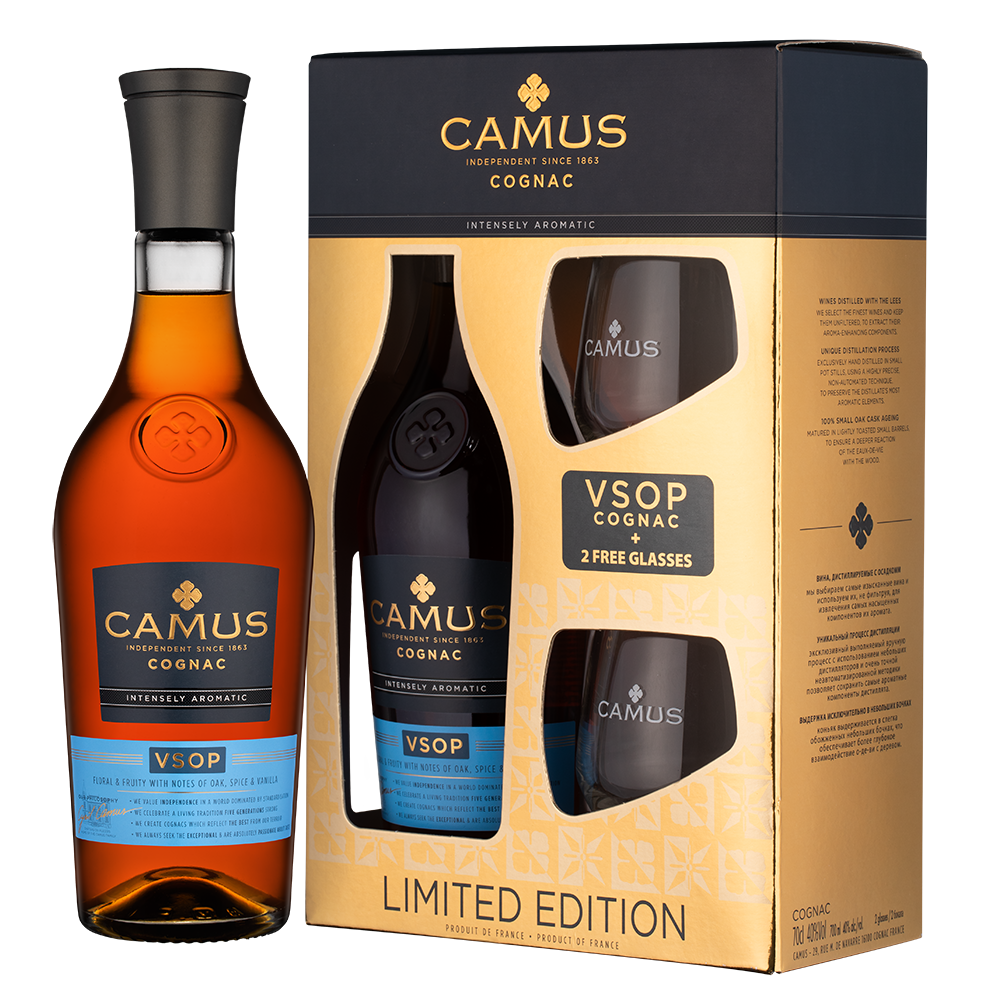 Коньяк Camus VSOP Intensely Aromatic в подарочной упаковке с 2-мя бокалами, (139239), Франция, Коньяк, 0.7 л, Камю VSOP, цена 11490 рублей