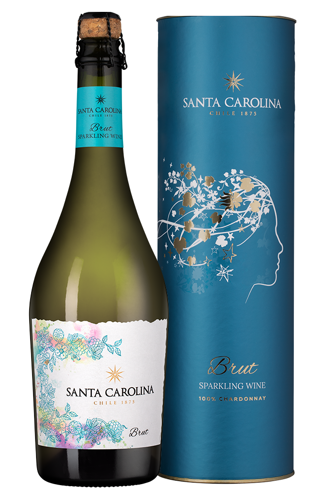 Игристое вино Santa Carolina Brut в подарочной упаковке, (157611), Чили, Центральная Долина, белое, брют, 0.75 л, Санта Каролина Брют, цена 1990 рублей