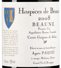 Вино Beaune Premier Cru Hospices de Beaune Cuvee Guigone de Salins, (140011), красное сухое, 2008 г., 0.75 л, Бон Премье Крю Оспис де Бон Кюве Гигон де Сален цена 28990 рублей