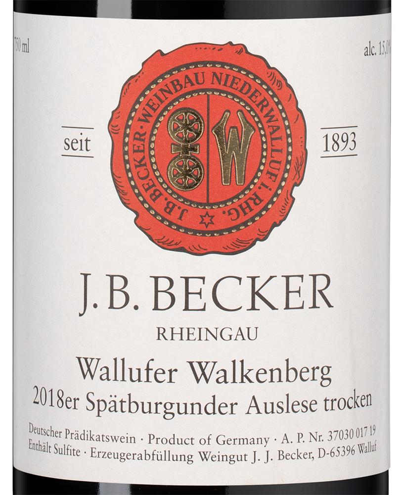 Вино Wallufer Walkenberg Spatburgunder Auslese, J. B. Becker, 2018, (141898), Германия, Рейнгау, красное, сухое, 0.75 л, Шпетбургундер Валлуфер Валькенберг Ауслезе, цена 19990 рублей
