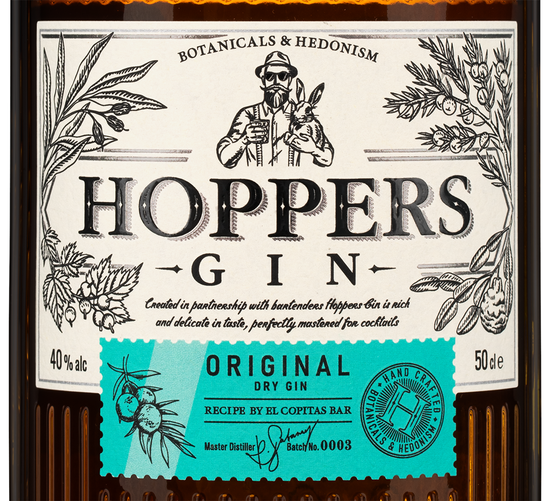 Джин Hoppers Original Dry, 0.5л, (147519), Россия, 0.5 л, Хопперс Ориджинал Драй, цена 790 рублей