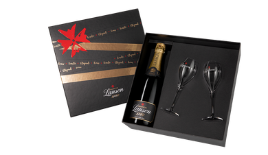 Шампанское Lanson le Black Label Brut c 2-мя бокалами, (111244), gift box в подарочной упаковке, белое брют, 0.75 л, Ле Блэк Лейбл Брют цена 15490 рублей