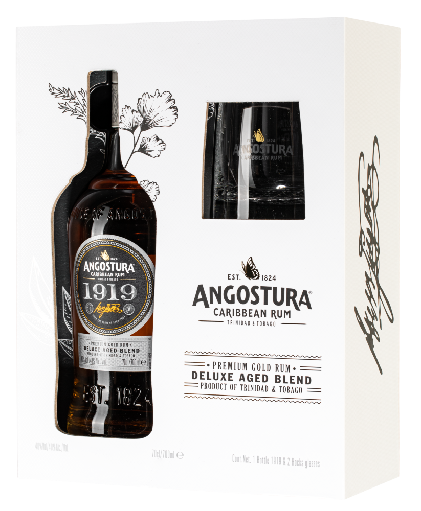 Ром Angostura 1919 в подарочной упаковке с 2-мя бокалами, (115689), Тринидад и Тобаго, 0.7 л, Ангостура 1919, цена 7990 рублей