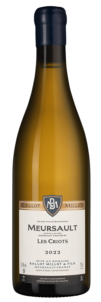 Вино Meursault Les Criots, Domaine Ballot Millot et Fils, 2022, (148988), Франция, Бургундия, белое, сухое, 0.75 л, Мерсо Ле Крио, цена 29990 рублей