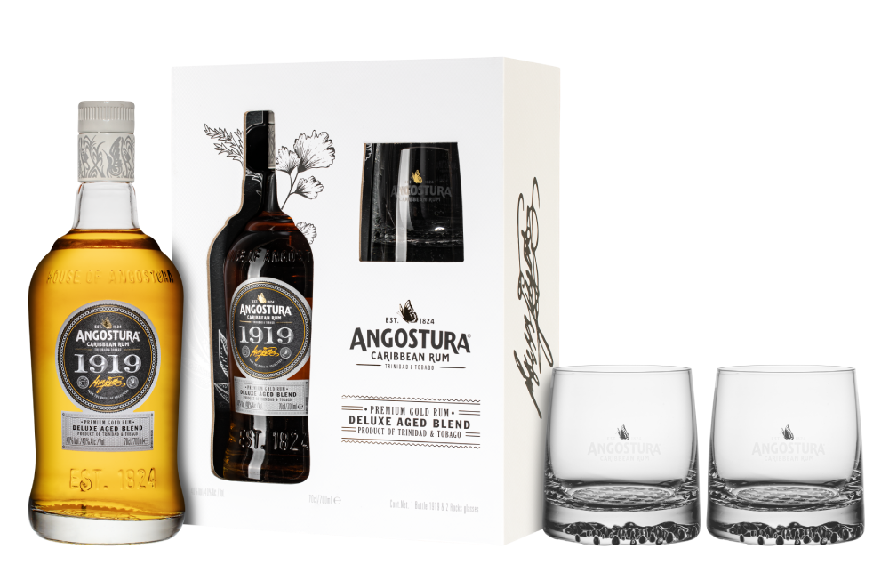 Ром Angostura 1919 в подарочной упаковке с 2-мя бокалами, (115689), Тринидад и Тобаго, 0.7 л, Ангостура 1919, цена 7990 рублей