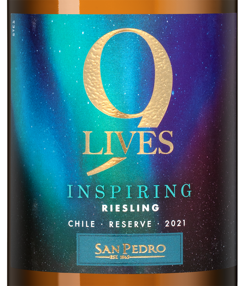 Вино 9 Lives Inspiring Riesling Reserve, Vina San Pedro, 2021, (140328), Чили, Центральная Долина, белое, сухое, 0.75 л, 9 Лайвс Инспайринг Рислинг Резерв, цена 1790 рублей