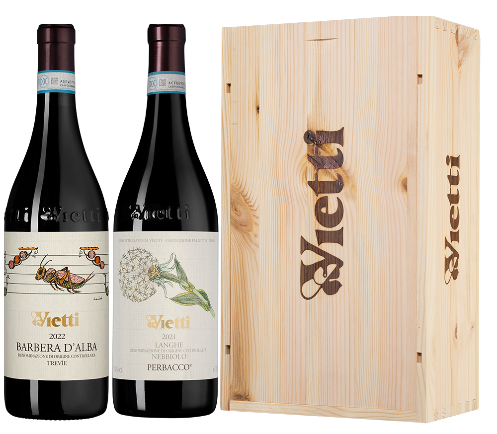 Вино Barbera d'Alba Tre Vigne + Langhe Nebbiolo Perbacco в подарочном наборе, Vietti, (151442), Италия, Пьемонт, 0.75 л, Набор вин: Вьетти, цена 14990 рублей
