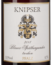 Вино Spatburgunder Blauer, (140220), красное сухое, 2018 г., 0.75 л, Шпетбургундер Блауэр цена 4990 рублей