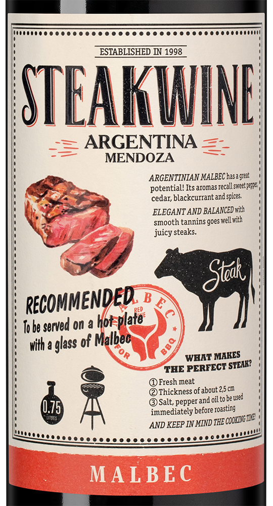 Вино Steakwine Malbec, Penaflor, 2025, (159648), Аргентина, Мендоса, красное, полусухое, 0.75 л, Стейквайн Мальбек, цена 1290 рублей