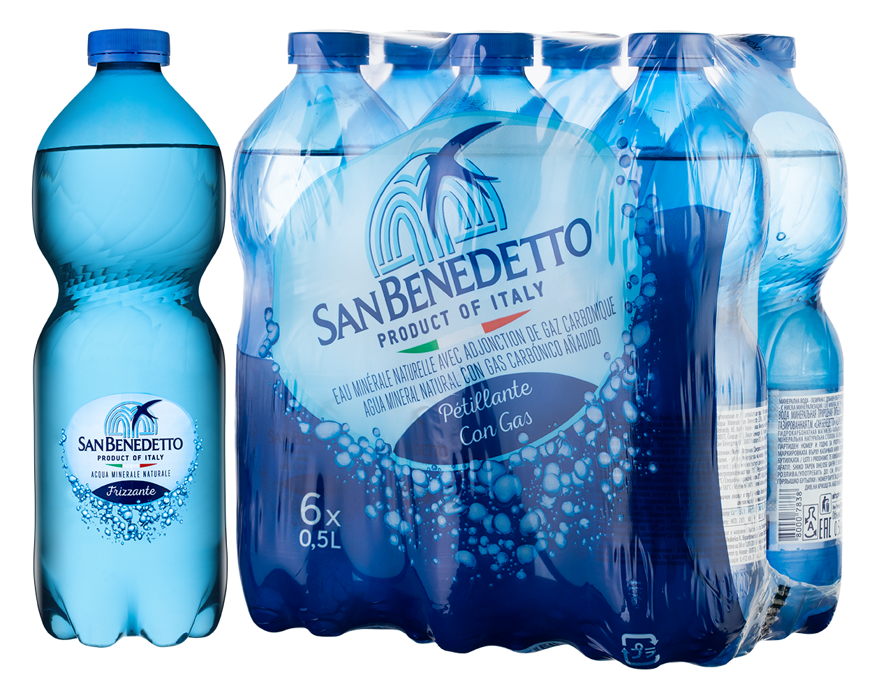 Вода газированная San Benedetto (24 шт.*0.5 л.), 0.5л, (95269), Италия, Венето, пластик, 0.5 л, Сан Бенедетто (газированная), цена 4680 рублей