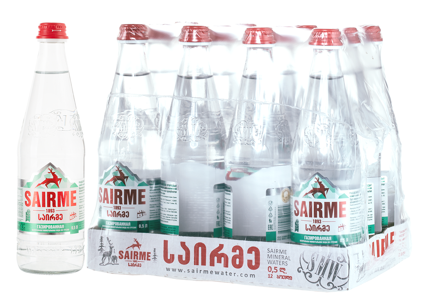 Вода газированная Sairme (12 шт., стекло), 0.5л, (106108), Грузия, Имеретия, стекло, 0.5 л, Саирме (газированная), цена 2100 рублей