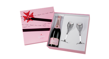 Шампанское Lanson Rose Label Brut c 2-мя бокалами, (113965), gift box в подарочной упаковке, розовое брют, 0.75 л, Ле Розе Брют цена 19490 рублей