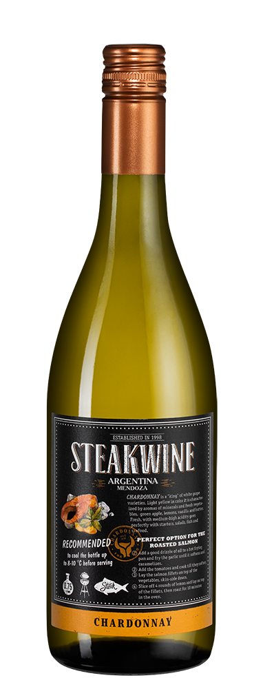 Вино Steakwine Chardonnay, Penaflor, 2018, (114073), Аргентина, Мендоса, белое, полусухое, 0.75 л, Стейквайн Шардоне, цена 1490 рублей