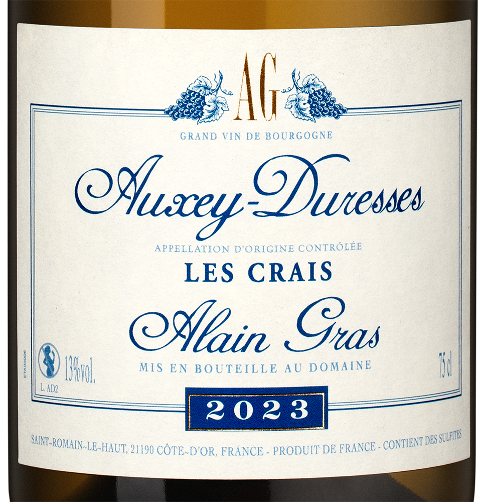 Вино Auxey-Duresses Les Crais, Domaine Alain Gras, 2023, (155279), Франция, Бургундия, белое, сухое, 0.75 л, Оссе-Дюресс Ле Кре, цена 17490 рублей