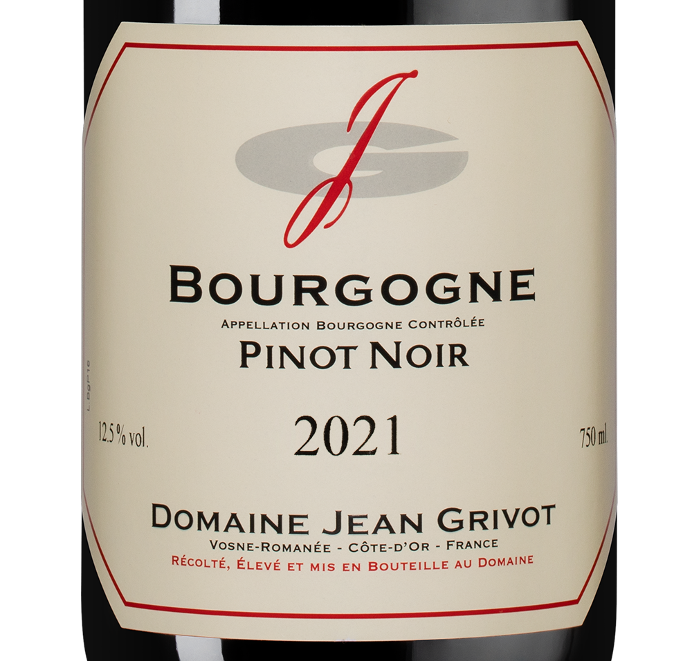 Вино Bourgogne Pinot Noir, Domaine Jean Grivot, 2021, (154637), Франция, Бургундия, красное, сухое, 0.75 л, Бургонь Пино Нуар, цена 17490 рублей