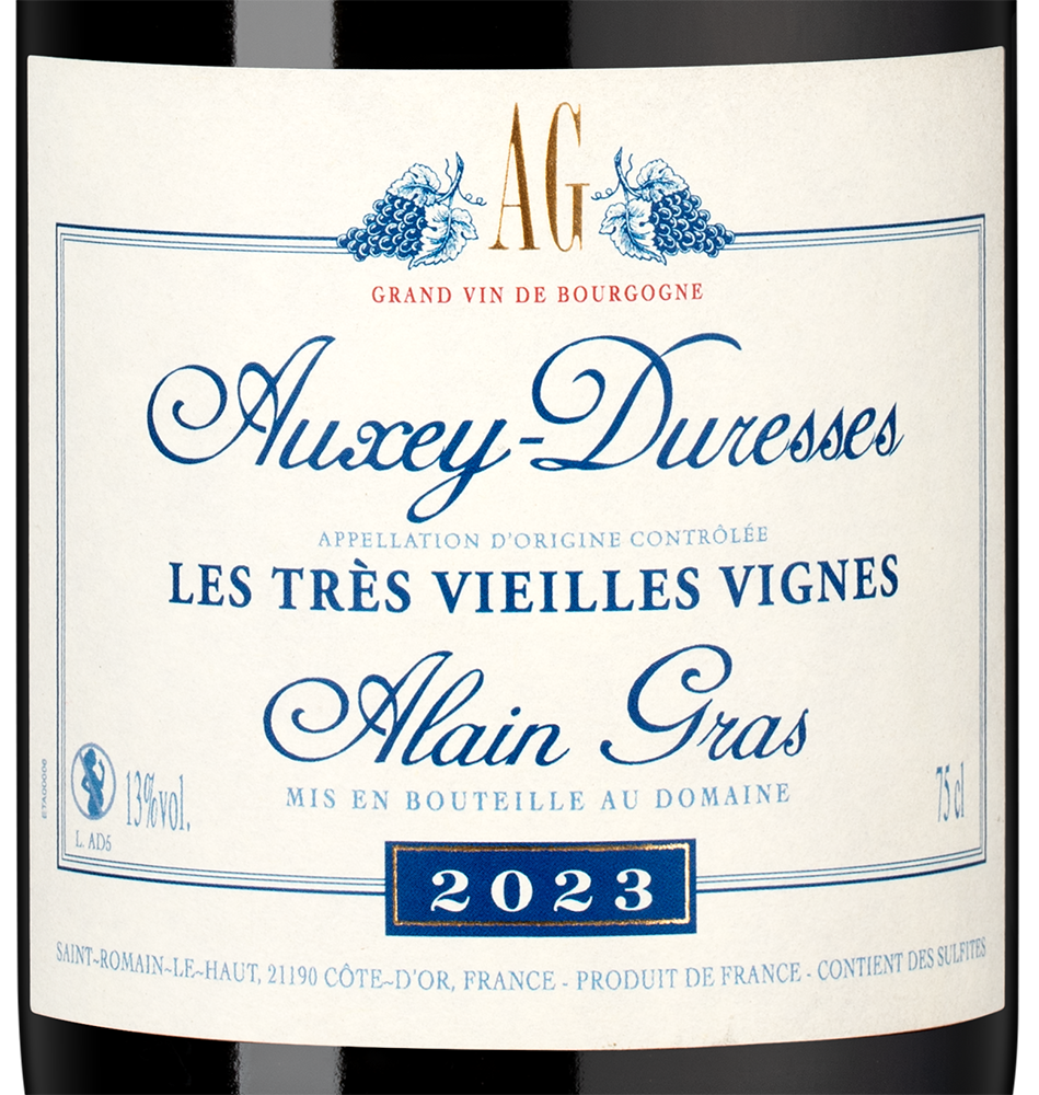 Вино Auxey-Duresses Tres Vieilles Vignes, Domaine Alain Gras, 2023, (155283), Франция, Бургундия, красное, сухое, 0.75 л, Оссе-Дюресс Тре Вьей Винь, цена 17490 рублей