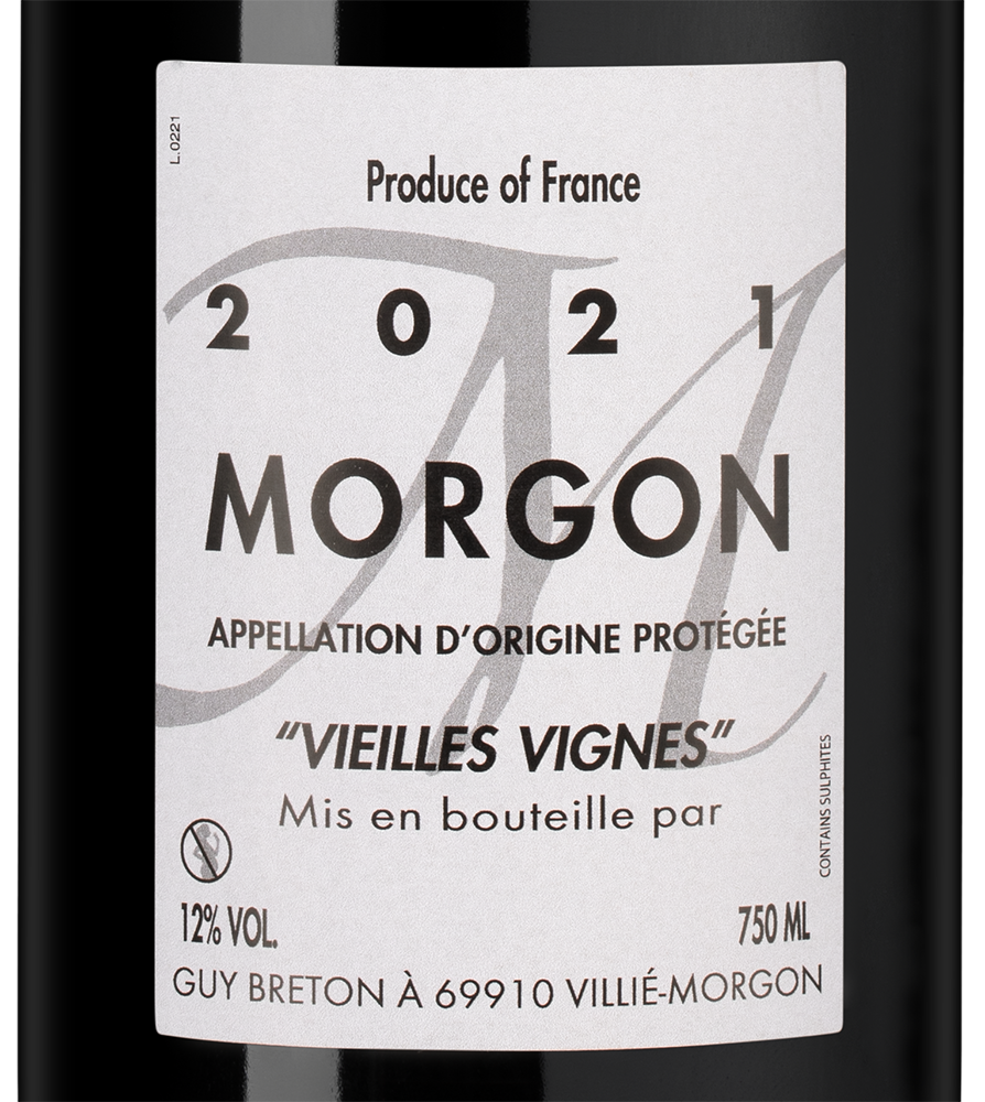Вино Morgon Vieilles Vignes, Domaine Guy Breton, 2021, (143791), Франция, Бургундия, красное, сухое, 0.75 л, Моргон Вьей Винь, цена 9490 рублей