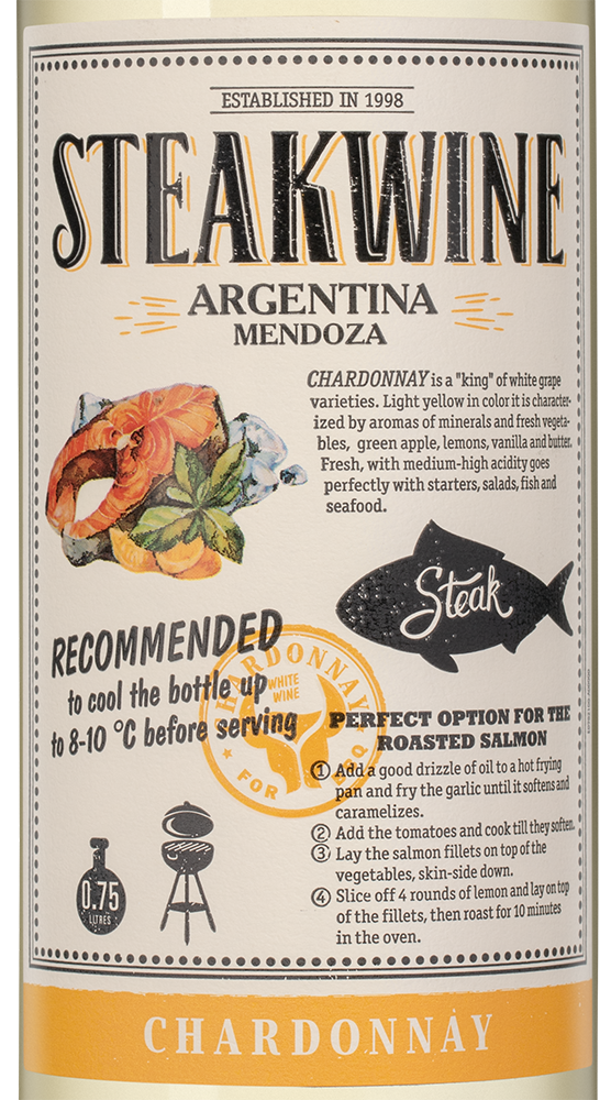 Вино Steakwine Chardonnay, Penaflor, 2025, (156903), Аргентина, Мендоса, белое, полусухое, 0.75 л, Стейквайн Шардоне, цена 1290 рублей
