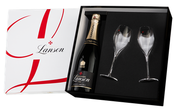 Шампанское Lanson Black Label Brut c 2-мя бокалами, (114566), gift box в подарочной упаковке, белое брют, 0.75 л, Блэк Лейбл Брют цена 15490 рублей