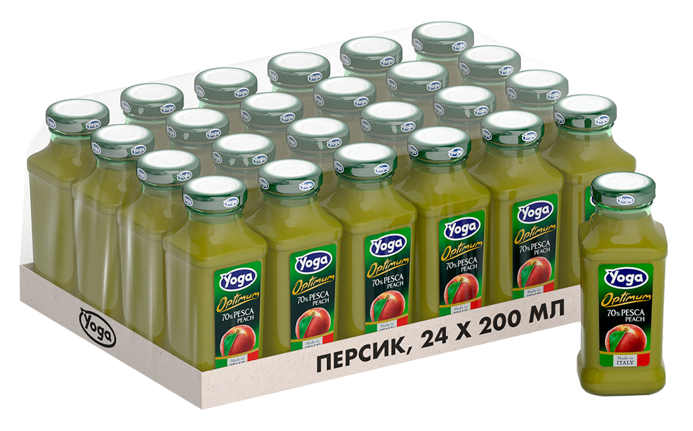 Сок персиковый Yoga (24 шт.), 0.2л, (97456), Италия, Эмилия-Романья, стекло, 0.2 л, Фруктовый сокосодержащий напиток персиковый с добавлением сахара Йога, цена 6600 рублей