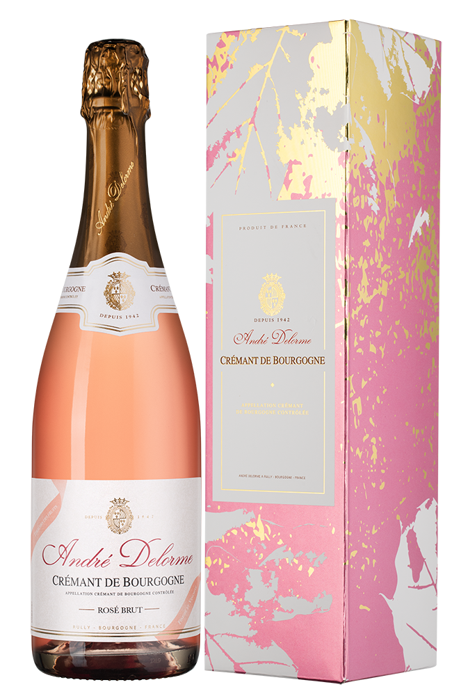 Игристое вино Cremant de Bourgogne Brut Rose в подарочной упаковке, Andre Delorme, (157952), Франция, Бургундия, розовое, брют, 0.75 л, Креман де Бургонь Брют Розе, цена 4040 рублей