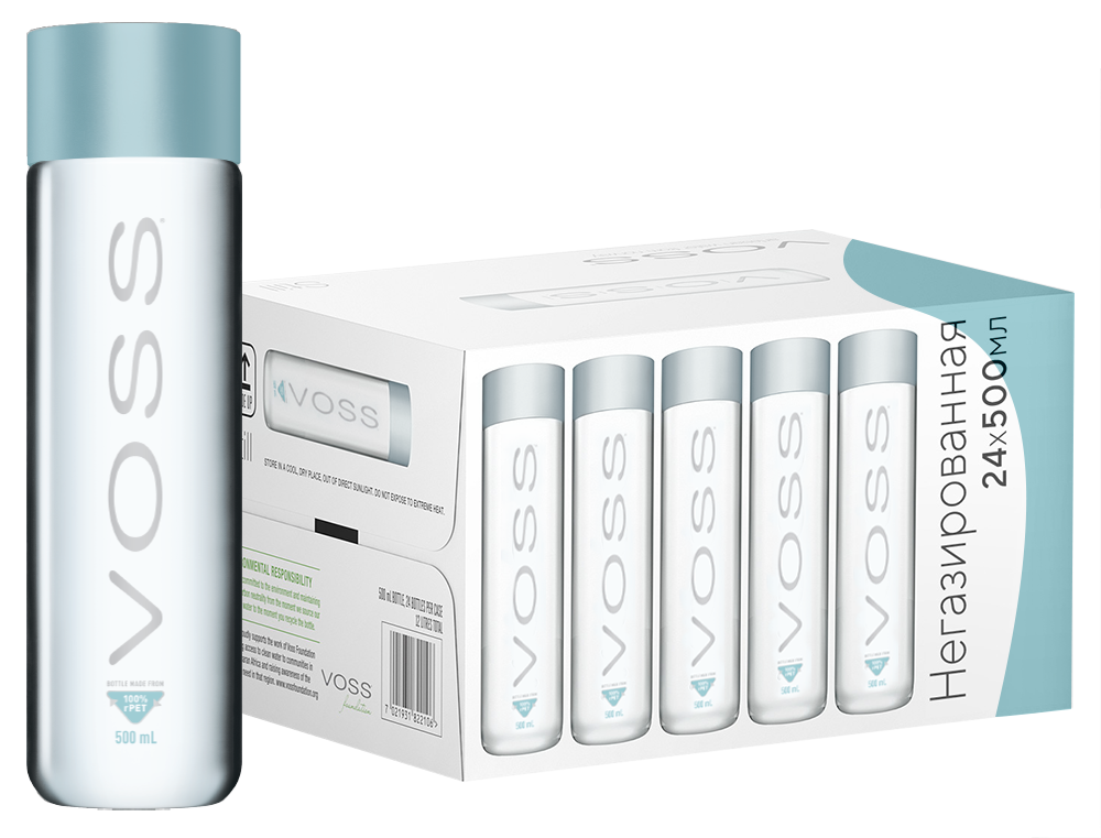 Вода негазированная VOSS (24 шт.*0.5 л.), 0.5л, (122322), Норвегия, Ватнестром, пластик, 0.5 л, ВОСС (негазированная), цена 12600 рублей