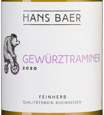 Вино Hans Baer Gewurztraminer, (129420), белое полусладкое, 2020 г., 0.75 л, Ханс Баер Гевюрцтраминер цена 1190 рублей