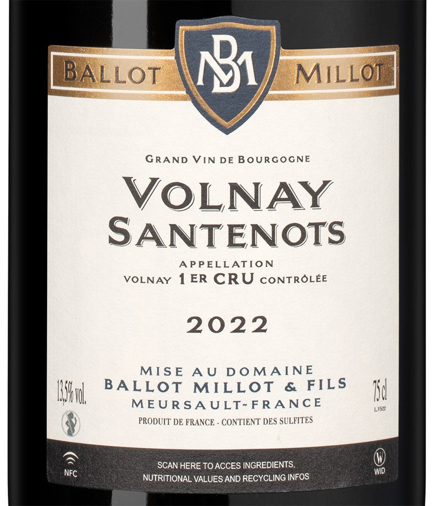 Вино Volnay Premier Cru Santenots, Domaine Ballot Millot et Fils, 2022, (148995), Франция, Бургундия, красное, сухое, 0.75 л, Вольне Премье Крю Сантно, цена 34990 рублей