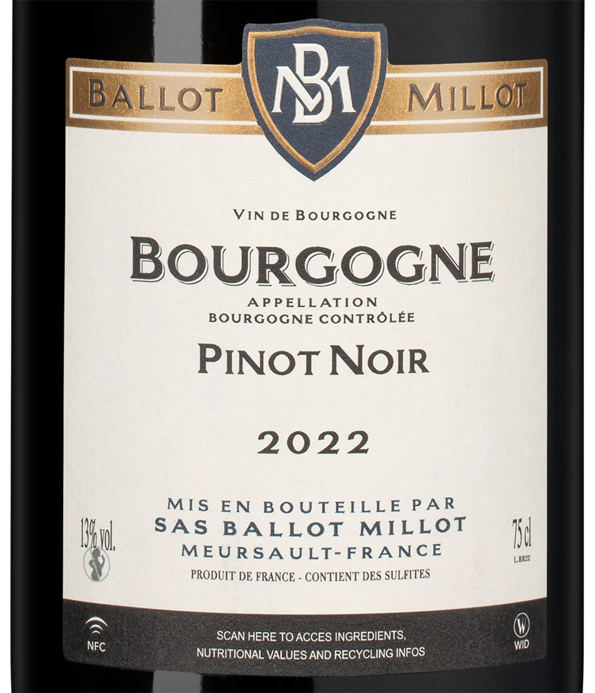 Вино Bourgogne Pinot Noir, Domaine Ballot Millot et Fils, 2022, (148991), Франция, Бургундия, красное, сухое, 0.75 л, Бургонь Пино Нуар, цена 11490 рублей