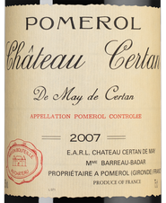 Вино Chateau Certan de May de Certan, (139140), красное сухое, 2007 г., 0.75 л, Шато Сертан де Мэ де Сертан цена 18490 рублей