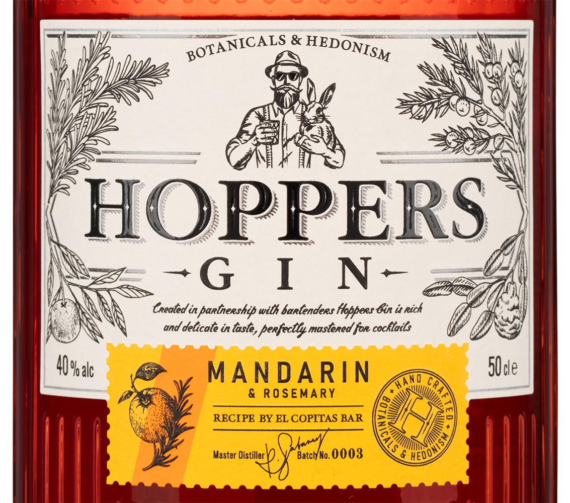 Джин Hoppers Mandarin & Rosemary, 0.5л, (147521), Россия, 0.5 л, Хопперс Мандарин и Розмарин, цена 790 рублей
