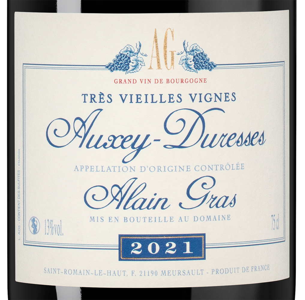 Вино Auxey-Duresses Tres Vieilles Vignes, Domaine Alain Gras, 2021, (141757), Франция, Бургундия, красное, сухое, 0.75 л, Оссе-Дюресс Тре Вьей Винь, цена 12990 рублей