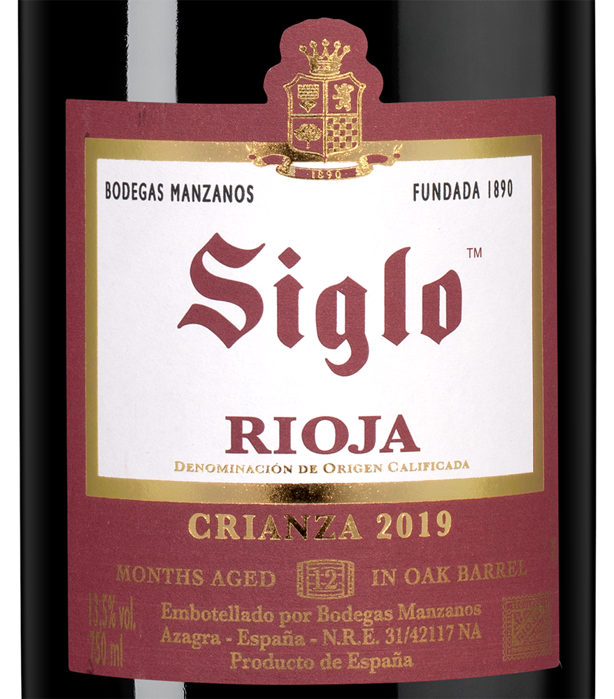 Вино Siglo Crianza, Bodegas Manzanos, 2019, (136591), Испания, Риоха, красное, сухое, 0.75 л, Риоха Сигло Крианса, цена 2290 рублей