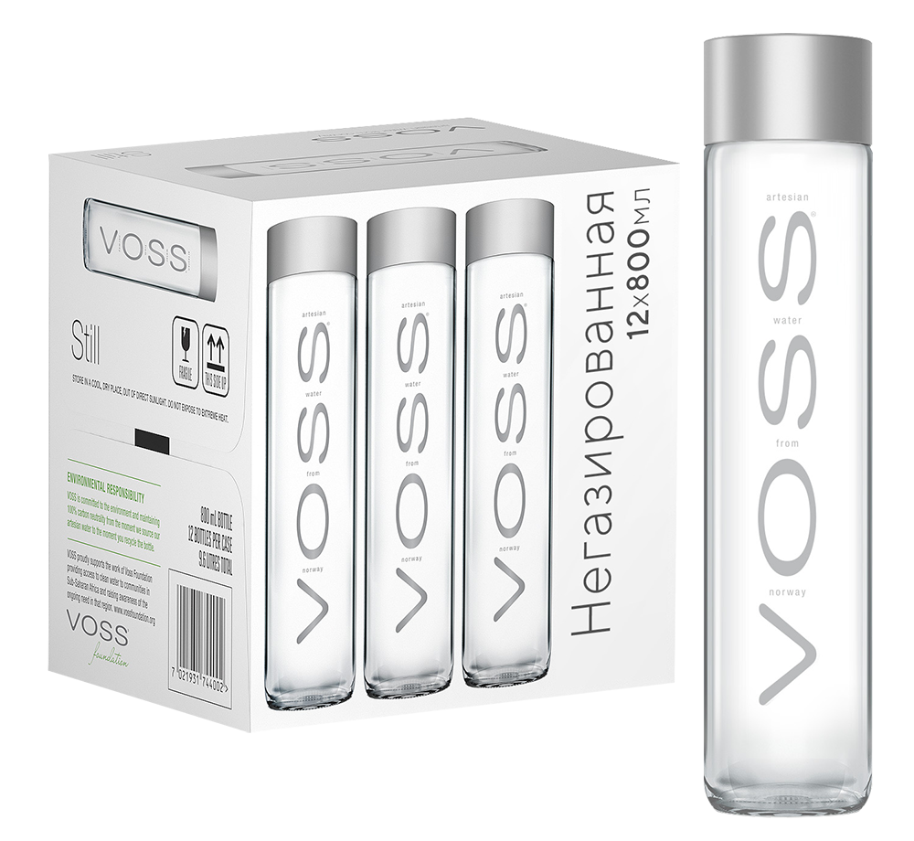 Вода негазированная VOSS (12 шт.), 0.8л, (122321), Норвегия, Ватнестром, стекло, 0.8 л, ВОСС (негазированная), цена 11340 рублей