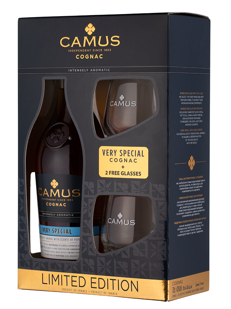 Коньяк Camus VS Intensely Aromatic в подарочной упаковке с 2-мя бокалами, (142295), Франция, Коньяк, 0.7 л, Камю VS, цена 8490 рублей