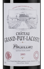 Вино Chateau Grand-Puy-Lacoste Grand Cru Classe (Pauillac), (145657), красное сухое, 2003 г., 0.75 л, Шато Гран-Пюи-Лакост цена 26990 рублей