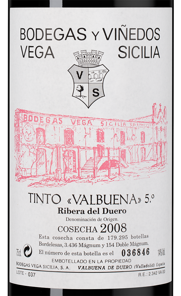 Вино Valbuena 5, Bodegas Vega Sicilia, 2008, (135958), Испания, Кастилия и Леон, красное, сухое, 0.75 л, Рибера дель Дуэро Вальбуэна 5, цена 114990 рублей